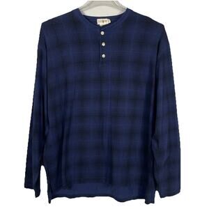 Vintage J Crew Oarsman Henley Shirt Mens XL Blue Tartan Plaid Preppy Heritage